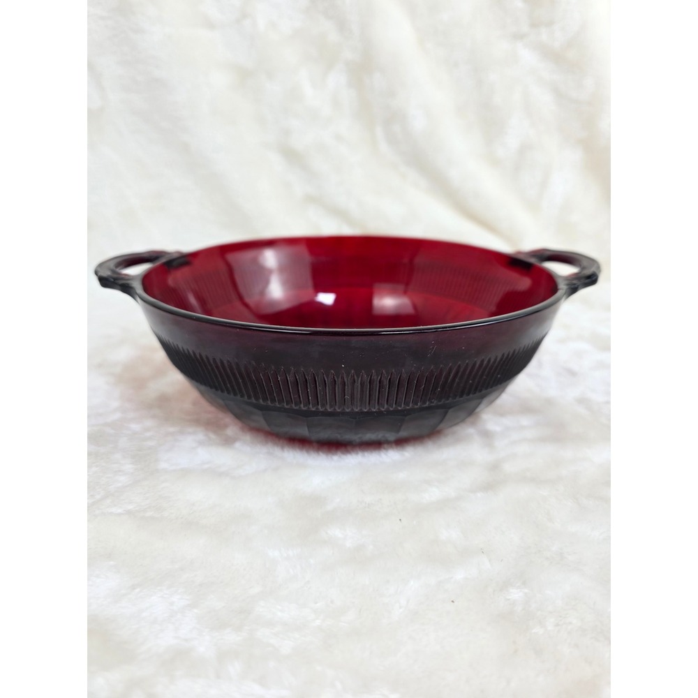 Rare Vintage Anchor Hocking Coronation Royal Ruby Large Handled Fruit‎ Bowl